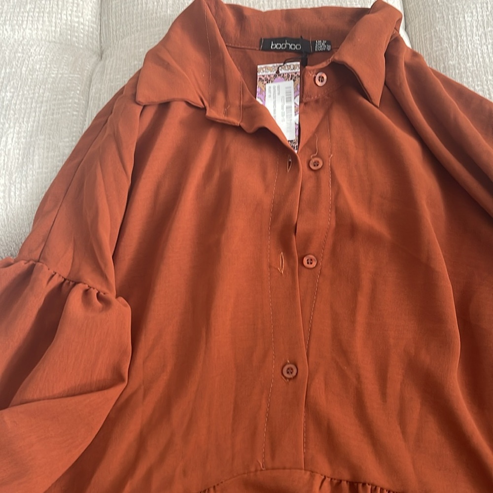 Boohoo Rust Orange Tiered Maxi Dress - Picture 7 of 8